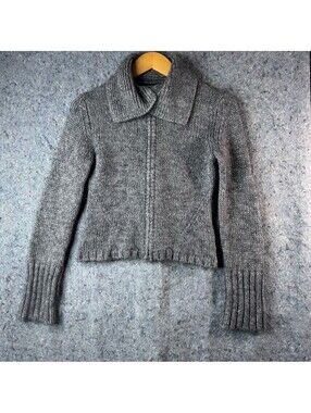Express Sweater M Gray Wool Mohair Zip Shawl Collar Chunky Cardigan